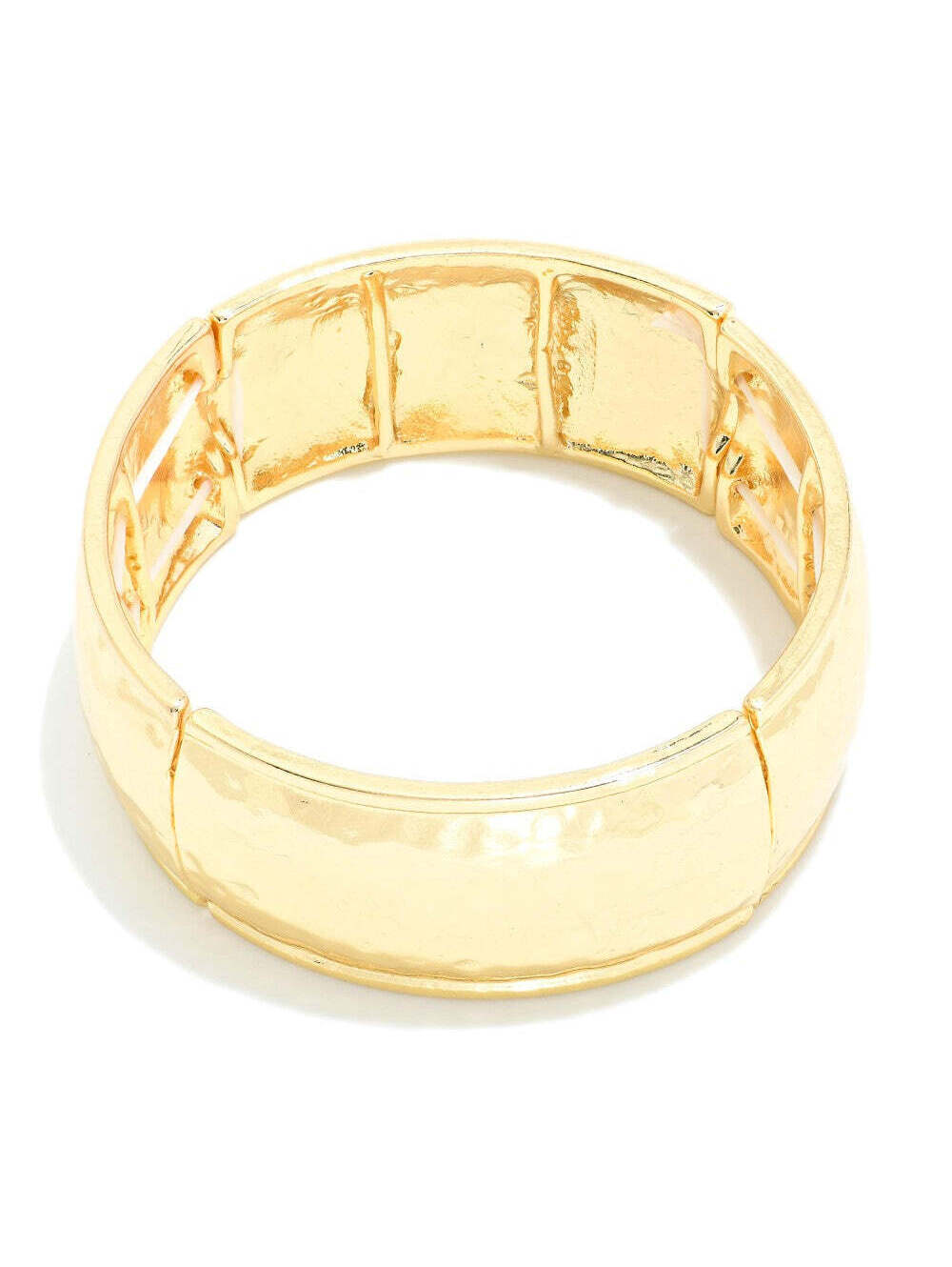 Gold Tone Hammered Wide Stretch Bangle Statement Bracelet